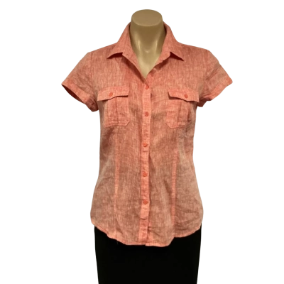 Sportscraft Womens Size 6 Coral Red Linen Short Sleeve Shirt