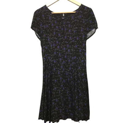 Dangerfield Women's  Size 10 Black & Blue Cat Print Mini Dress