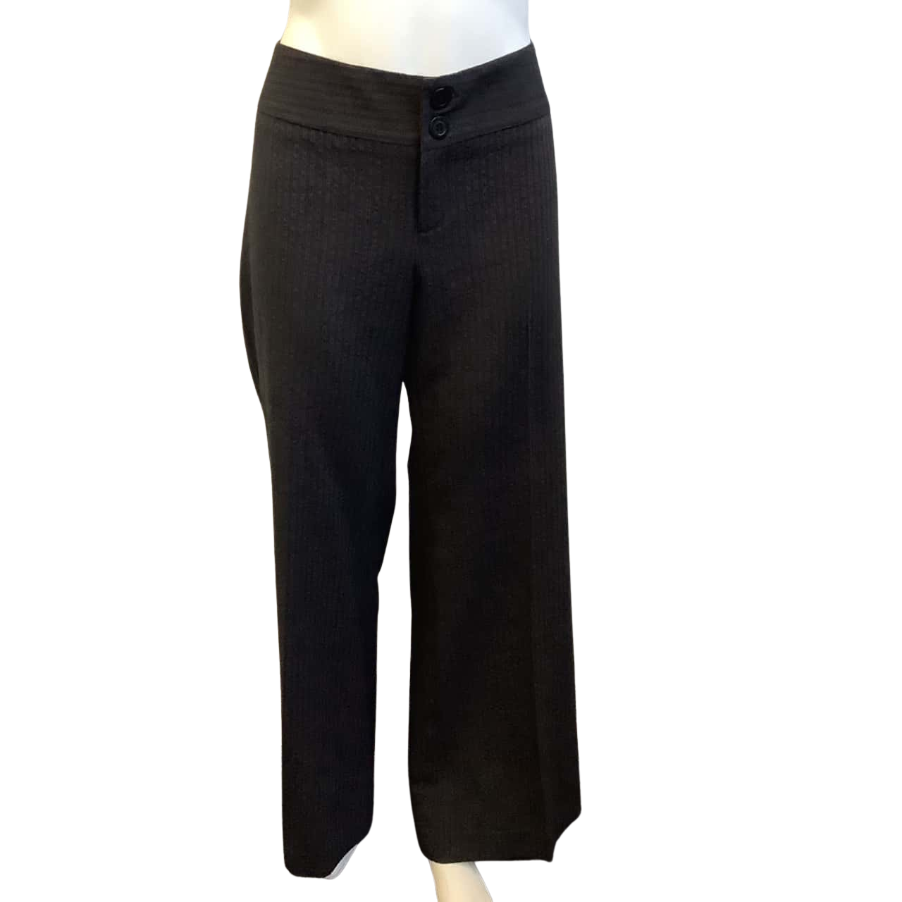 Cue Womens Size 12 Wide Leg Wool Blend Pants Black / Brown / Pinstripe (s)