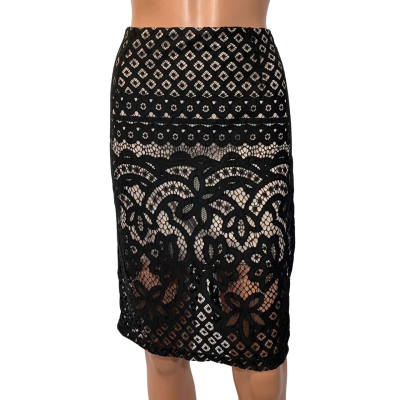  Shareen Womens lace skirt Size 12 Pencil Skirt Black  / Nude / Pattern 