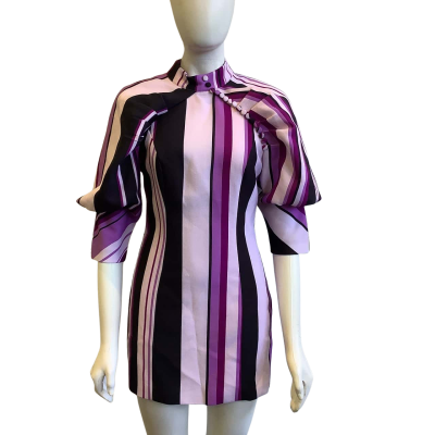 Mossman Women's Label Size  8 Short Sleeved Mini Dress Black and Purple Striped 