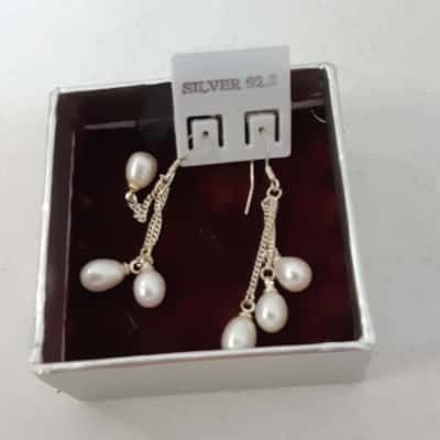 Silver 925 Earrings With Drop Freshwater Pearls