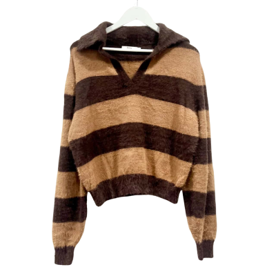 Fria Chocolate & Mocha Striped Jumper Size L/so so soft 