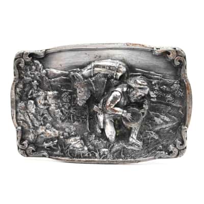 Gold Rush Panning Miner Prospector Bergamot Brass Works Belt Buckle Made In USA - See Pics  9cm x 6cm  (small items)