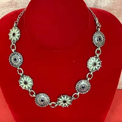 Women's Double Sided Metal Necklace Vintage Bohemian Silver Toned