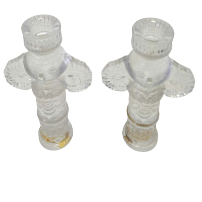 2 x Vintage Bjorn Wiiblad Rosenthal Glass Candlesticks.