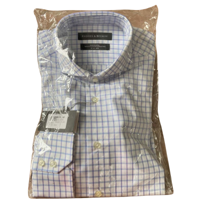 Rhodes & Beckett Men's Lilac Textured Check Shirt Size 42 / 16.5 Slim