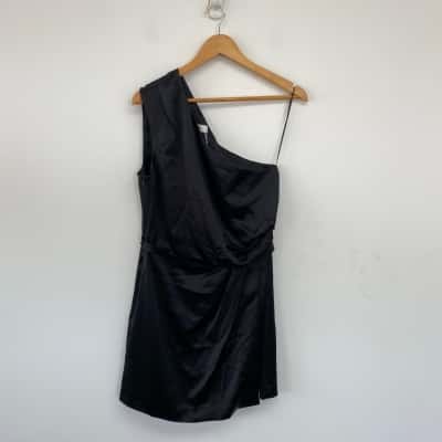 Cue Black One Shoulder Mini Dress Size 10 