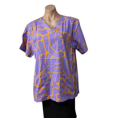 Gorman Womens Size 2XL Purple / Orange Pattern Monstera Scrubs Short Sleeve Top (new)