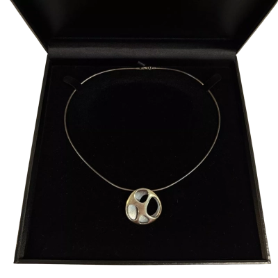 Beautiful Sterling Silver (925) Scandinavian Design Pendant and Firm Snake Chain Chocker Necklace (14 grams)