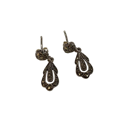 Silver Stud Drop Earrings with Crystals 