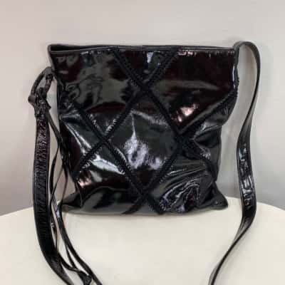  Womens Cross Body Bag / Shoulder Bag Black Patent Leather Diamond Design 