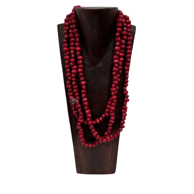 Multi-strand Red Wooden Beaded Necklace