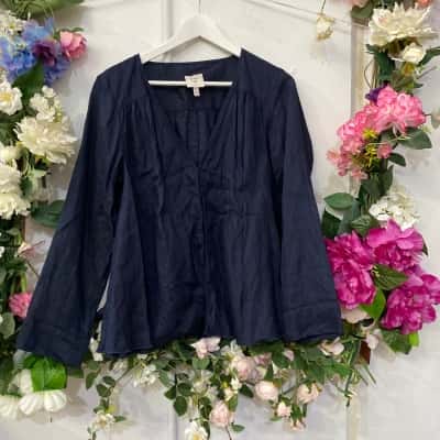 ELK Womens  Size 12 Long Sleeve Shirt Navy Blue 