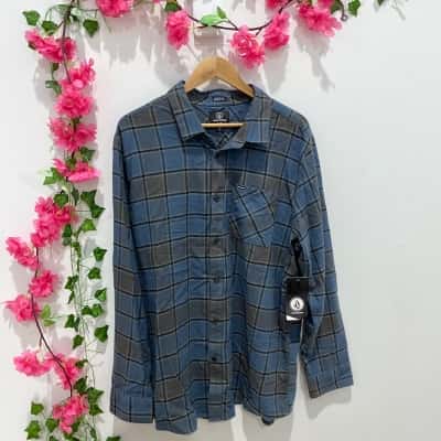 Volcom Mens  Size XXL Checked Shirt Blue