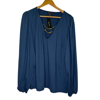 City Chic Womens  Size 16 Long Sleeve Top Gold / Navy Blue 