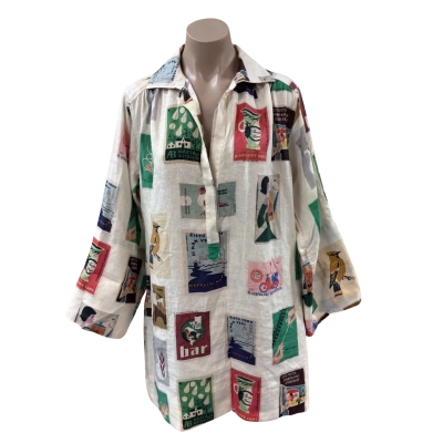 Oroton Multi-Coloured Printed 100% Linen Mini Shirt Dress (Size 10)