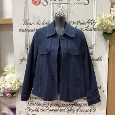 Sportscraft Brand! CONTRASTING COLOURED STITCHING! THE PERFECT LIGHTWEIGHT ALL SEASONS BLAZER! Womens  Size 6 Blazer Navy Blue 