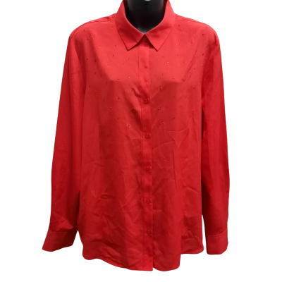 New With Tags ANNE KLEIN Long Sleeve Blouse with Red Rhinestone Detail To Suit Size AUS 16