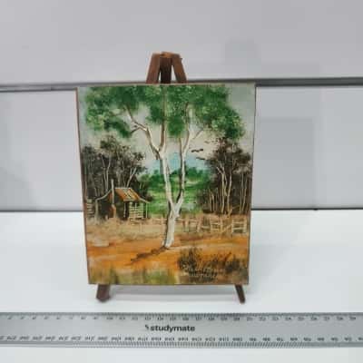 Vintage Keith Penn Original Signed Miniature Australian Bush Landscape Oil Painting on Board (With Mini Display Easel)