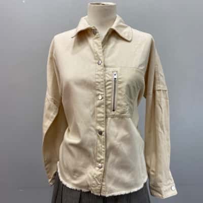 Zara Womens  Size XS Drill cotton Long Sleeve Shirt Beige / Natural 