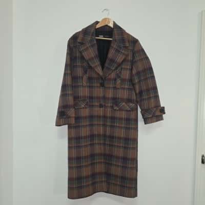 Zara Womens  Size XS Trench Coat Checked 