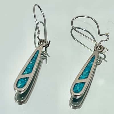 Mexican Silver Blue Detail Drop  Earrings