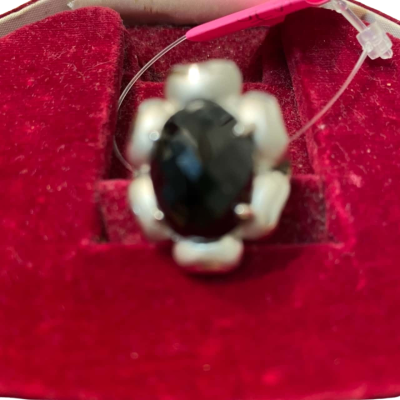 Ring Silver Dress with Black Stone Size 57