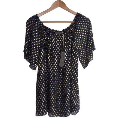 Sussan Womens  Size 12 Short Sleeve Top Gold / Navy Blue 