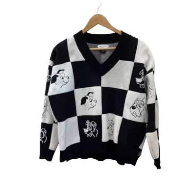Disney Womens  Size 10 V-Neck Jumper Black  / White / Checkerboard / Dog Pattern