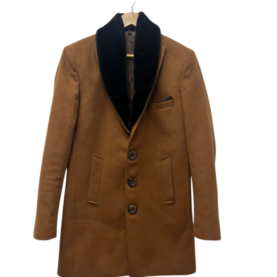 Camel Coat with Fur Collar Mens  Size S 