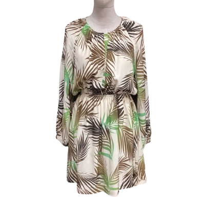  Unison  Size 8 Long Sleeve Knee Length Dress Cream / Green 