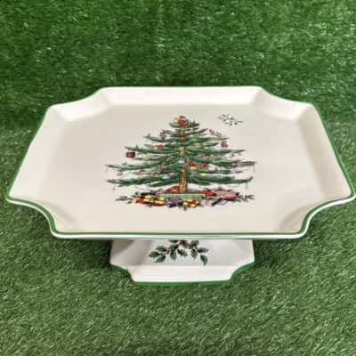 Spode Christmas Tree Footed Square Cake Plate