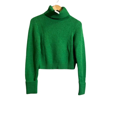 Womens Cider Size S Green Turtle Neck Cropped Sweater