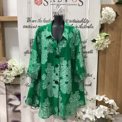 Taking Shape Brand! BNWT RRP $159.95!! IVY JACQUARD SWING SHIRT TROPICAL OASIS JEWEL GREEN COLOUR!! Womens  Size 20 3/4 Sleeve Shirt / Floral Top / Short Sleeve Shirt Floral / Green / Pattern 