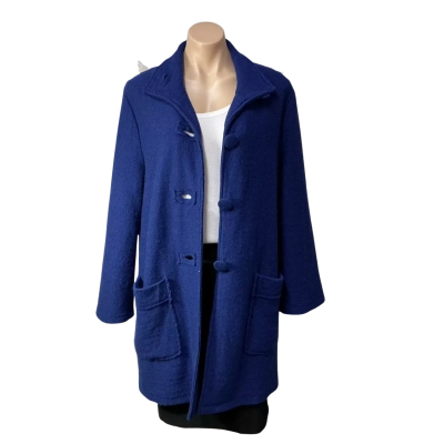 See Saw Womens Size M Bright Blue 100% Wool Button up Winter Coat 