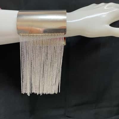  Womens Silver Coloured Cuff Bracelet with 100mm Silver Coloured Chains