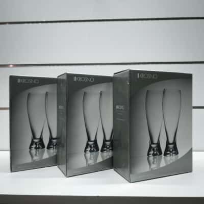 3x Krosno Jensen Pilsner Glass Pair 420ml Polish Crystal Beer Glasses Boxed