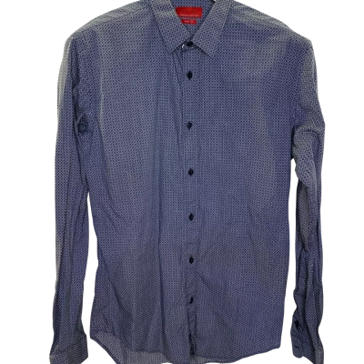 Zara Man Mens  Size M Long Sleeve Shirt Navy Blue / Pattern / White 