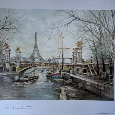 Paris France Lithograph Print Georges B. - Pont Alexandre III