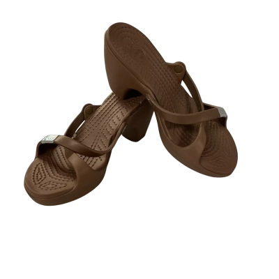 Crocs Womens  Size 9 Cyprus Criss Cross Slide Block Heels Brown 