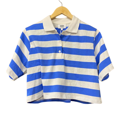 BNWT Seed Teen Size 14 Cropped Polo Shirt Blue / Striped / White 