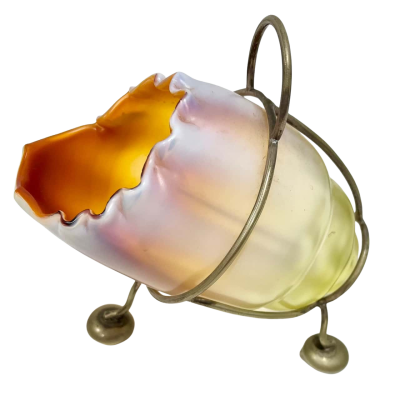 Vintage Glass Sugar Cube Holder /w metal Stand 