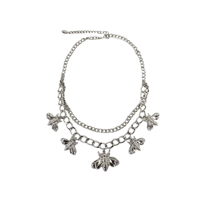 Womens "Adorne" Double Chain Bee Necklace Silver 