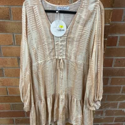 Salty Bright Womens  Size 12 Isla Nude Long Sleeve Dress / Mini Dress 