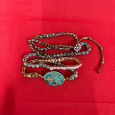  Women's Boho Handmade Natural Stones on Leather Band Wrap Bracelet 