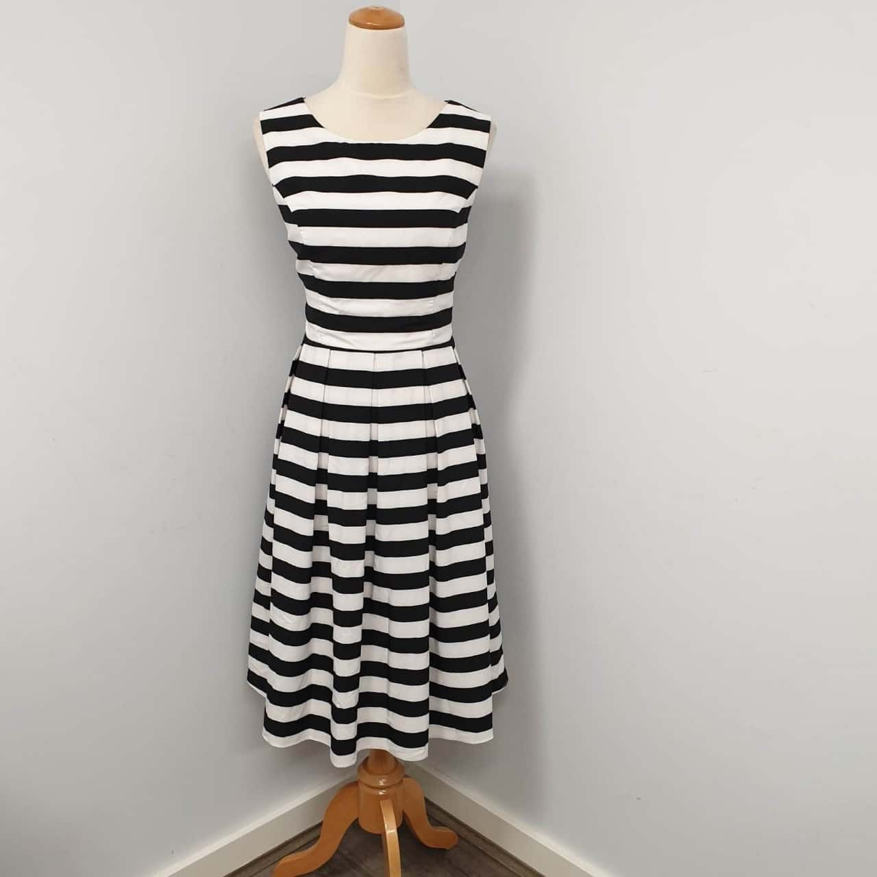 12809 Black Striped Pleated Detail Jacket Dress
