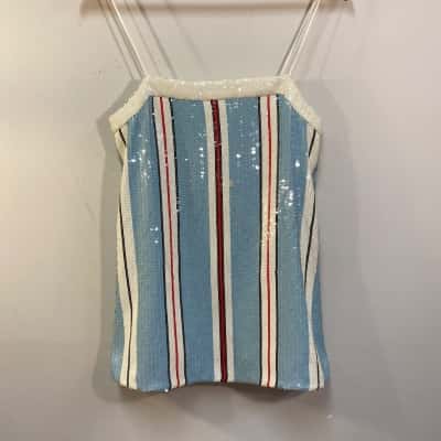 Sass & Bide Womens  Size 6 Singlet Top Blue / White 