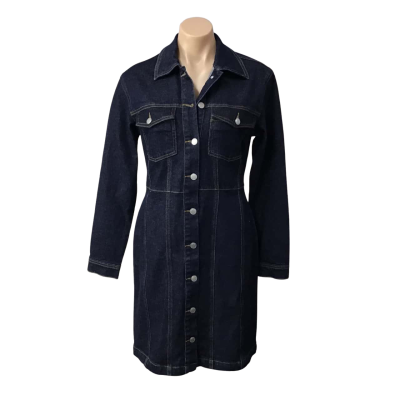 ONLY Womens Size M Dark Blue Button up Long Sleeve Denim Dress (new)