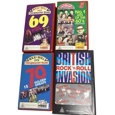 4 VHS Rock’n’Roll  Compilation Tapes 60s & 70s VGC